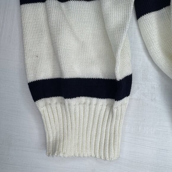 VINTAGE NWT Ralph Lauren Polo Golf Cotton Sweater Large Striped Crewneck Navy - Picture 5 of 10